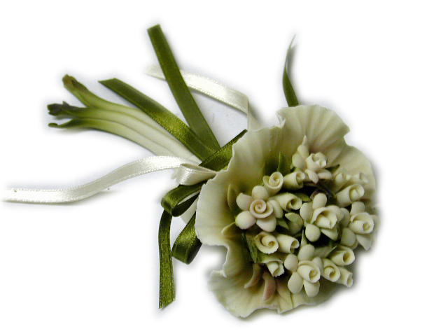Bomboniera Bouquet fiori colore bianco e verde roselline boccioli piccoli in porcellana capodimonte lavorazione artigianale misu