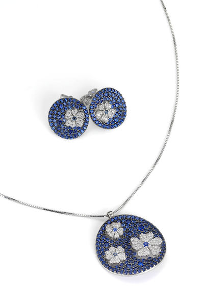 parure argento fiori blu