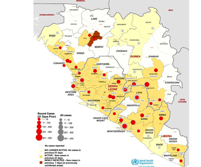 Diffusione virus ebola in Africa.