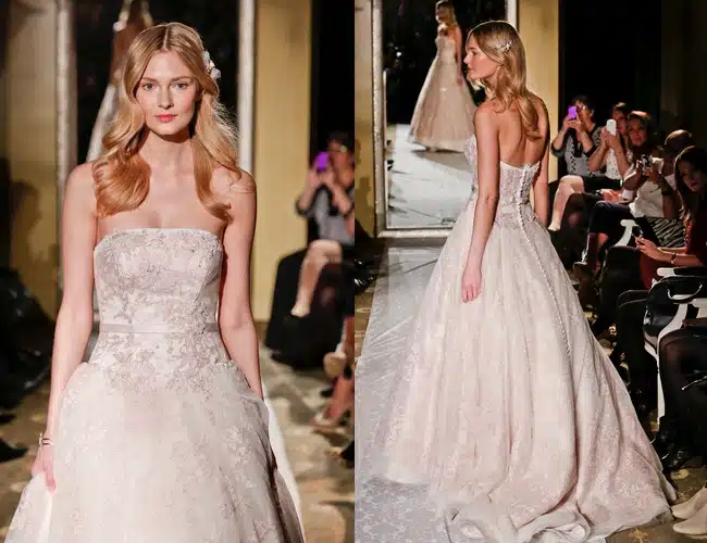 abito da sposa rosa cipria di Oleg Cassini
