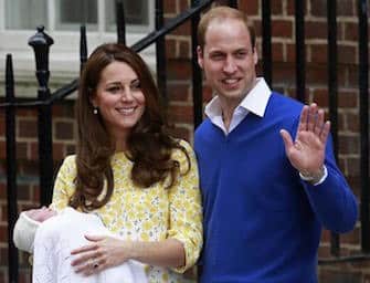 Britain’s Prince William and his wife Catherine, Duchess of Cambridge appear with their baby daughter outside the Lindo Wing of St Mary’s Hospital in London