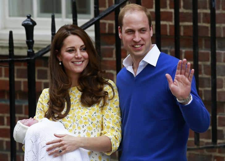 Britain’s Prince William and his wife Catherine, Duchess of Cambridge appear with their baby daughter outside the Lindo Wing of St Mary’s Hospital in London