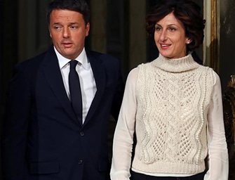 Italian Prime Minister Matteo Renzi arrives with his wife Agnese before a media conference after a referendum on constitutional reform at Chigi palace in Rome