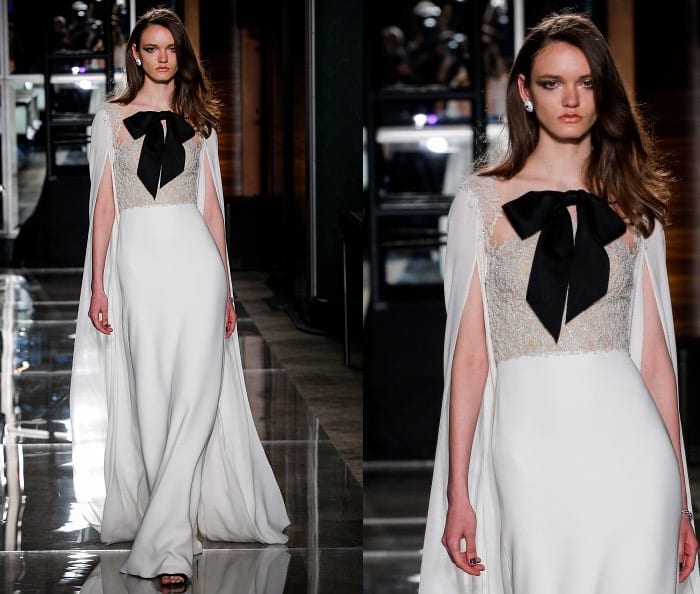 Marchesa abito sposa bianco fiocco nero 2018
