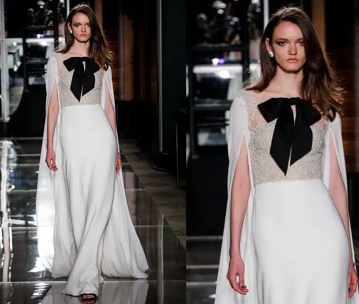 Reem Acra abito sposa bianco fiocco nero 2018
