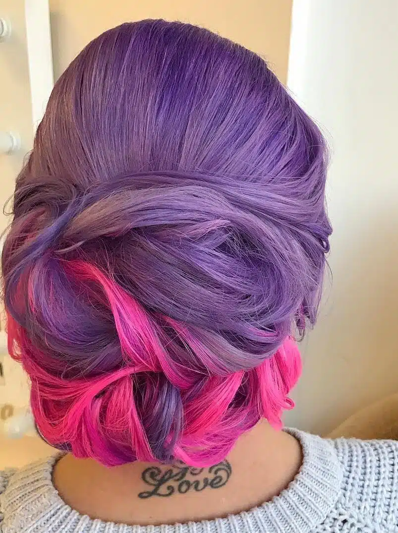 acconciatura per sposa 2018 capelli viola rosa
