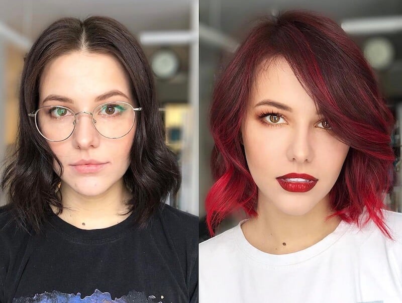 capelli tinti di rosso 2019-trucco