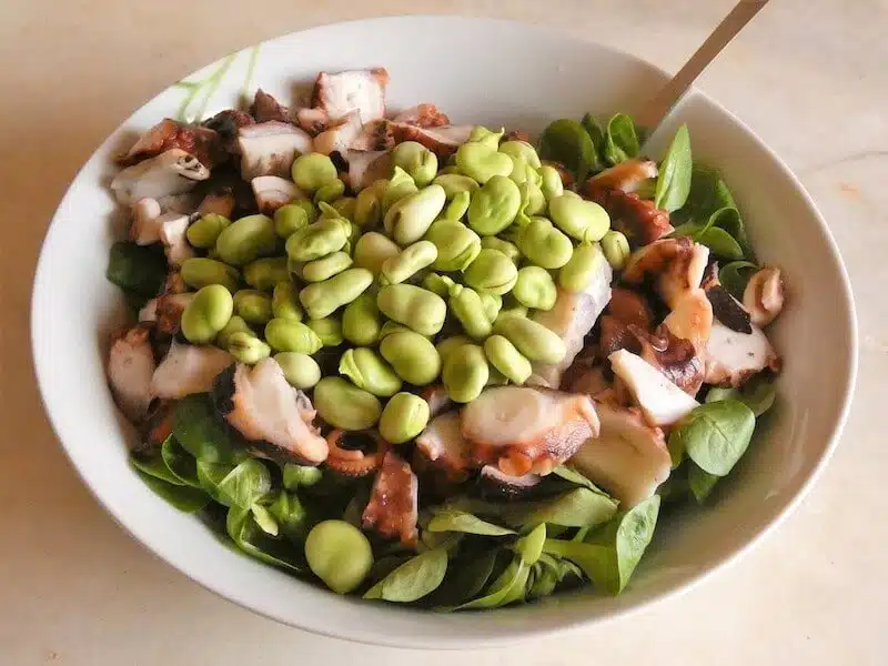 insalata polpo verdure crude - fave
