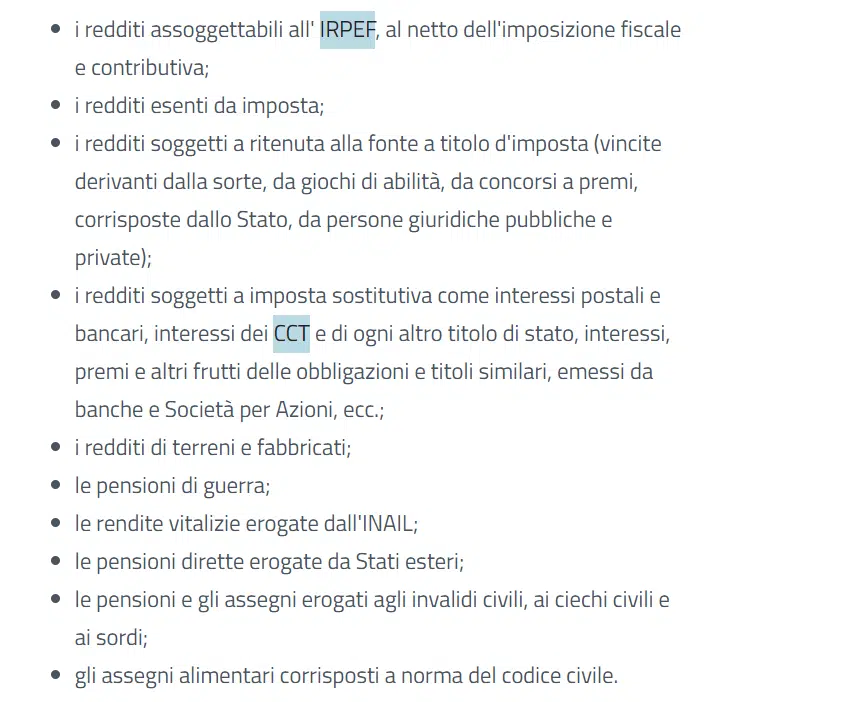 Elenco redditi considerati per ricevere la pensione sociale