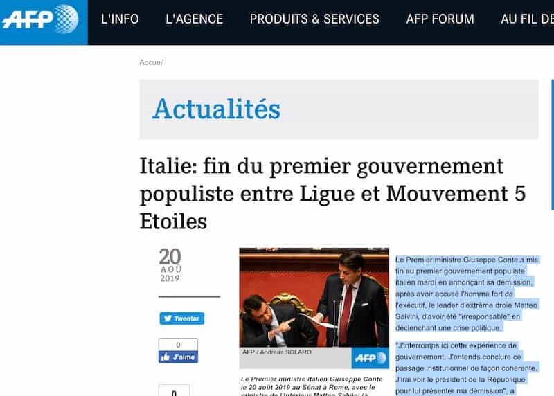 france press Italia Crisi di governo 2019