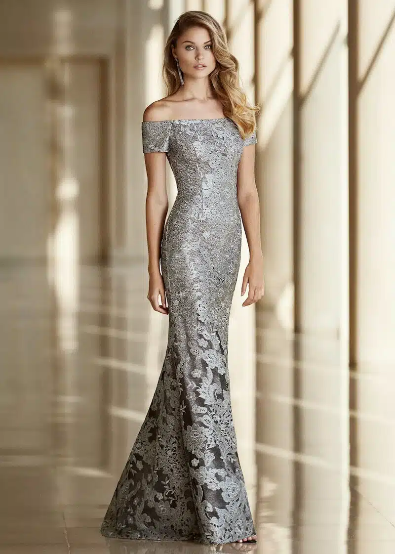 abito pizzo grigio cerimonia 2020
