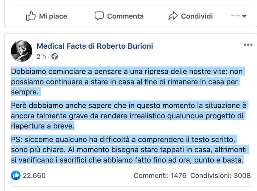 Roberto Burioni facebook