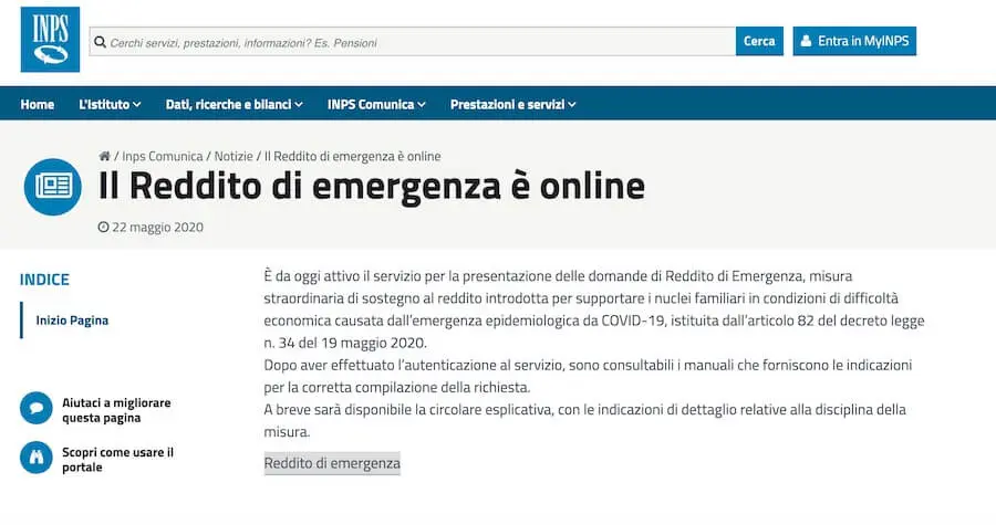 reddito emergenza Inps