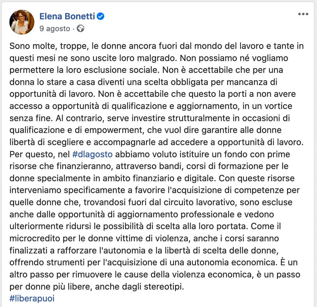 bonus casalinghe elena bonetti facebook