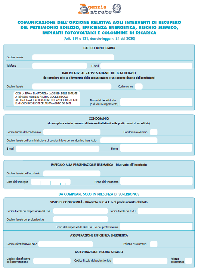 Bonus facciate agenzia entrate modulo