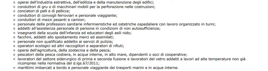 Pensioni precoci categorie lavori gravosi inps