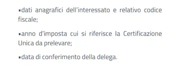 Dati delega certificazione unica 2021 pensionati inps