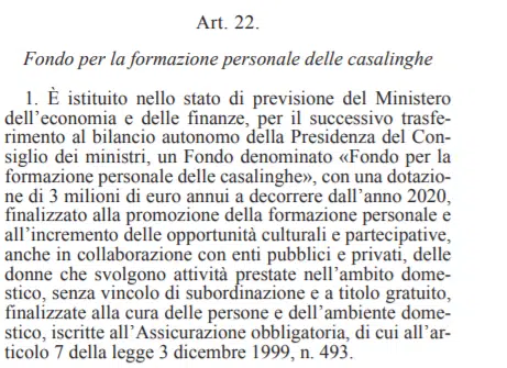 fondo casalinghe disoccupate decreto agosto articolo 22