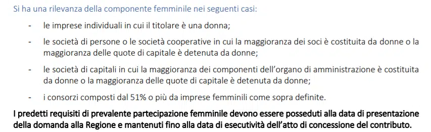 finanziamenti imprese femminili Emilia requisiti bando 2021