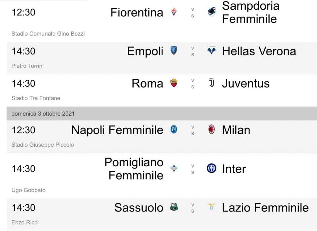 calendario calcio femminile serie a