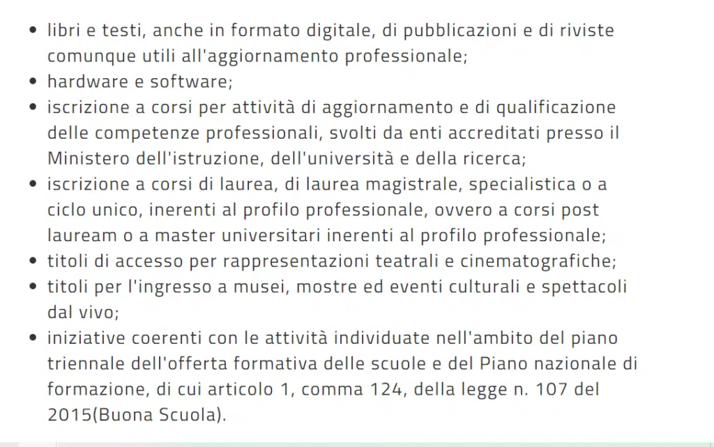 cosa si può comprare con la carta del docente