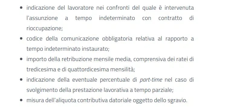 informazioni domanda sgravi rioccupazione
