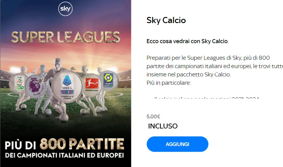 sky calcio prezzo