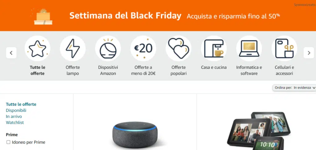 Settimana del black friday 2021 Amazon