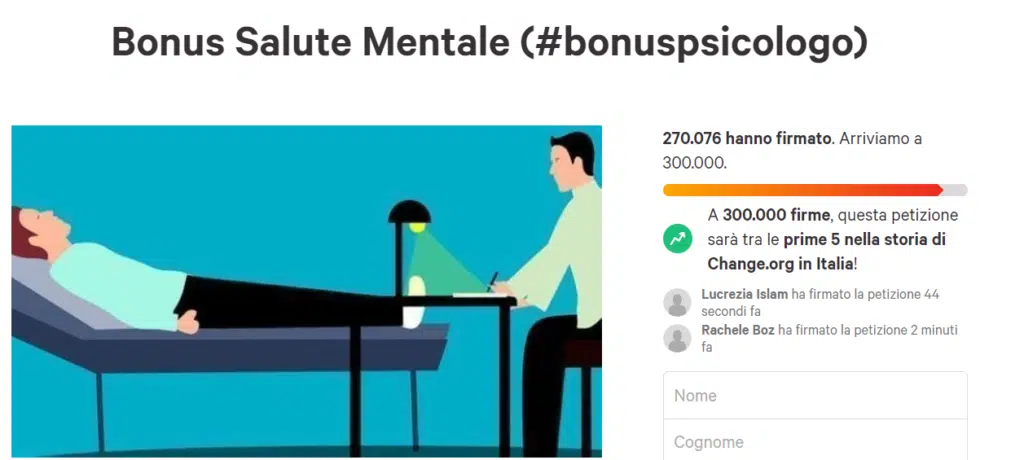 bonus psicologo 2022 petizione change.org