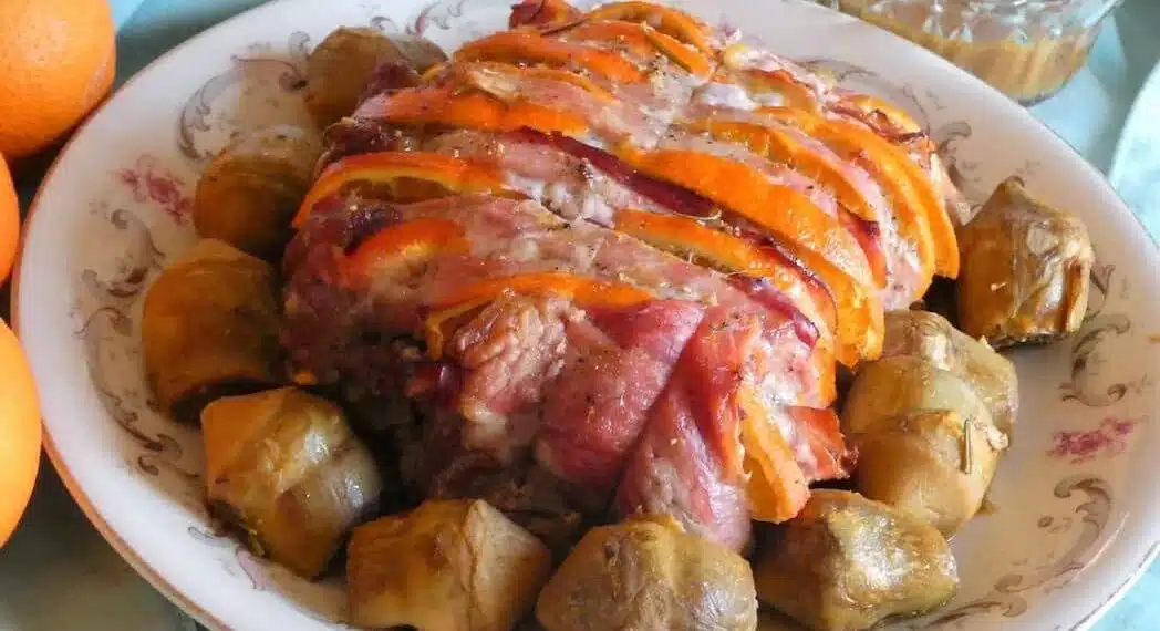 arrosto di maiale arancia carciofi speck