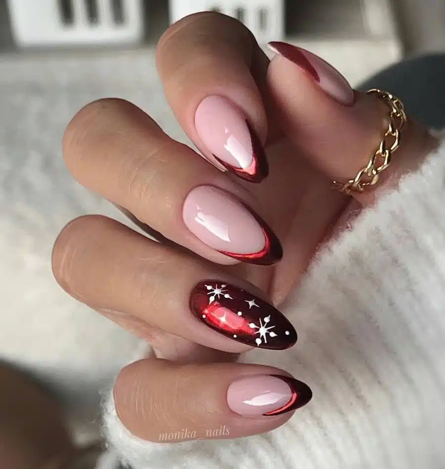 unghie natale rosse fiocco neve
