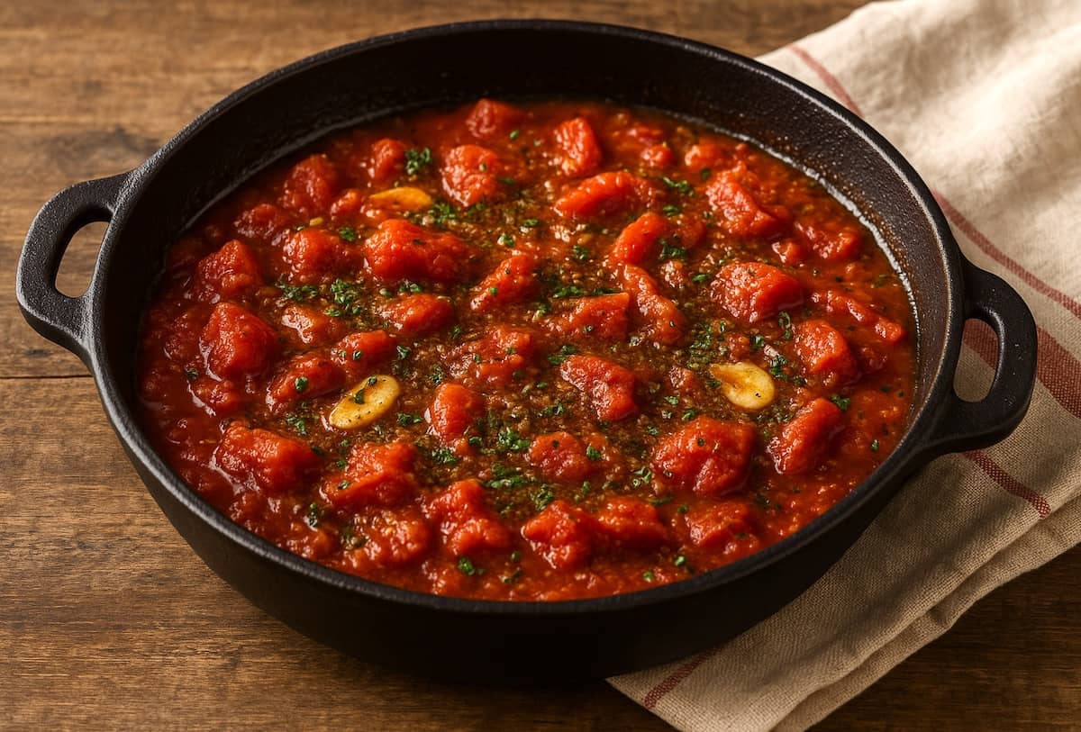sugo alla pizzaiola fatto in casa in padella