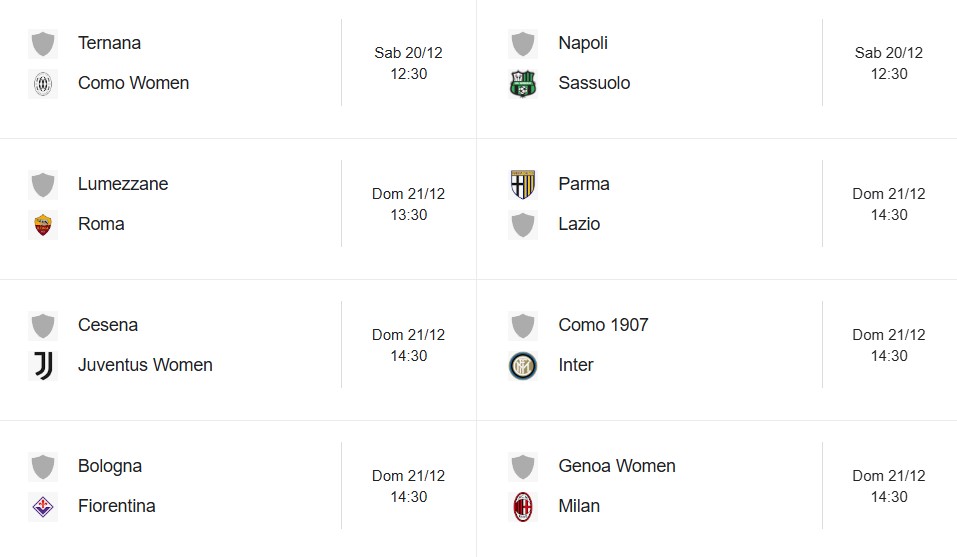 Date e orari partite coppa italia femminile