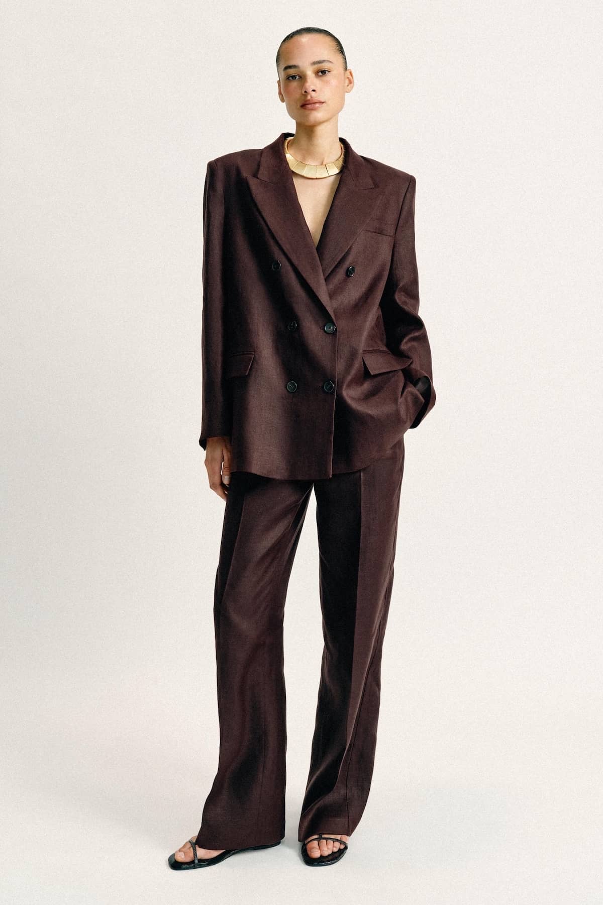 Completo pantaloni zara donna in lino marrone