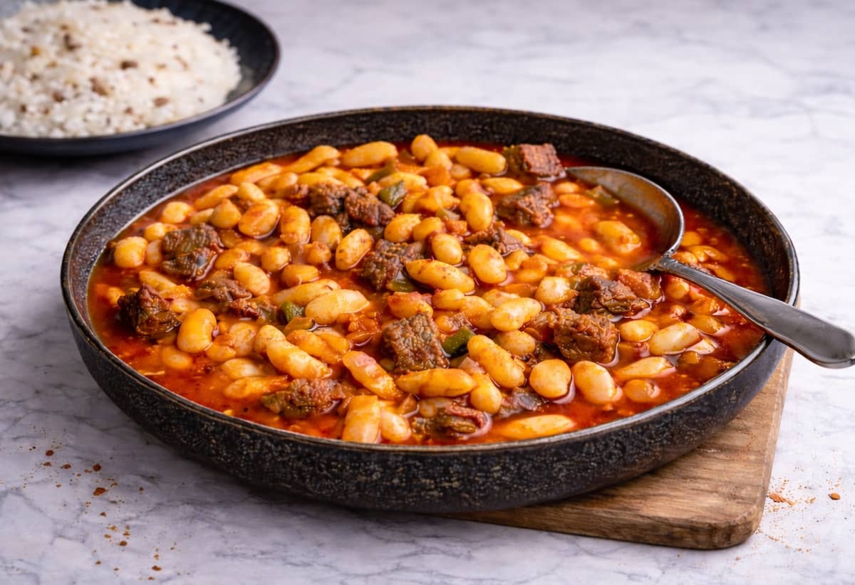 kuru-fasulye stufato turco con carne e fagioli bianchi