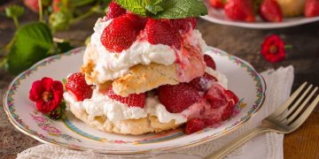 Strawberry shortcake americano con fragole e panna montata