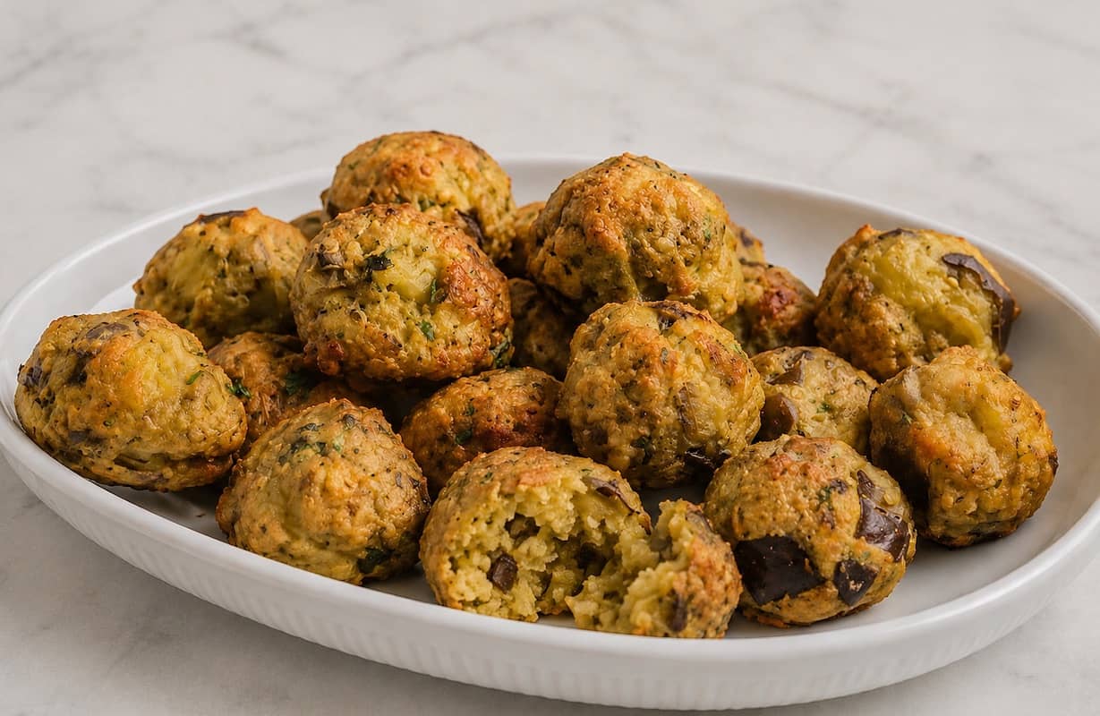 polpette di melanzane al forno in vassoio